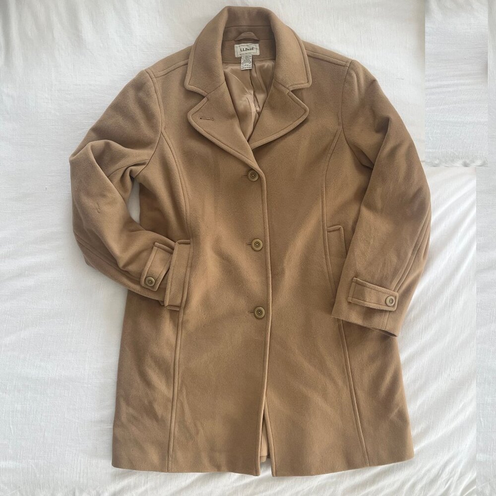 L. L. Bean Early 2000s Vintage Classic Wool Pea Coat Camel Women's 14